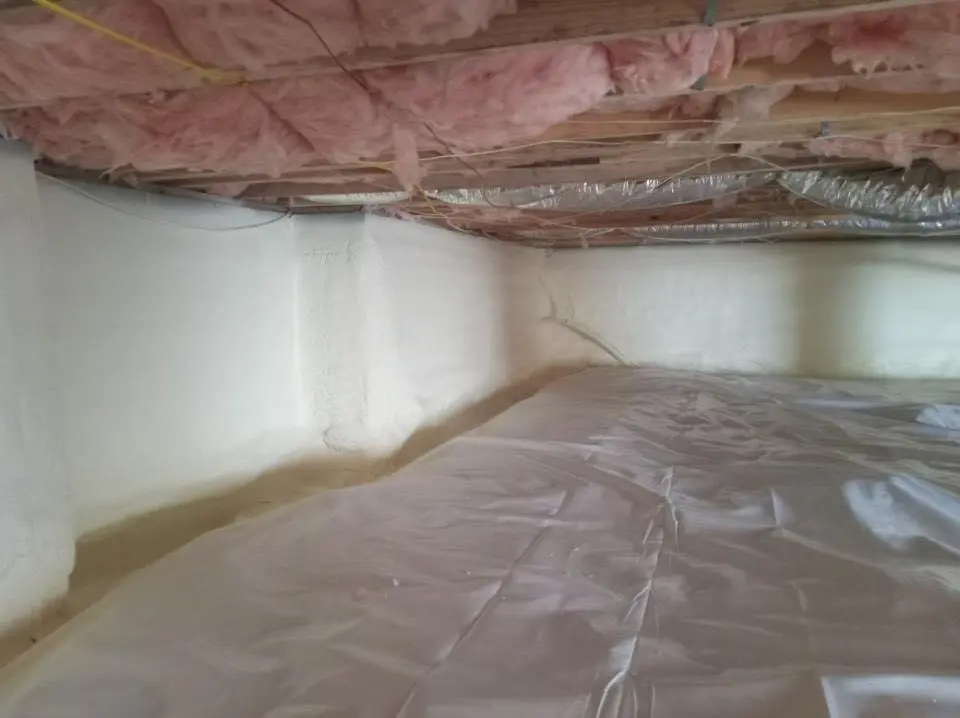 Crawl space encapsulation with closed-cell spray foam for Commercial Roof Restoration in Bellwood